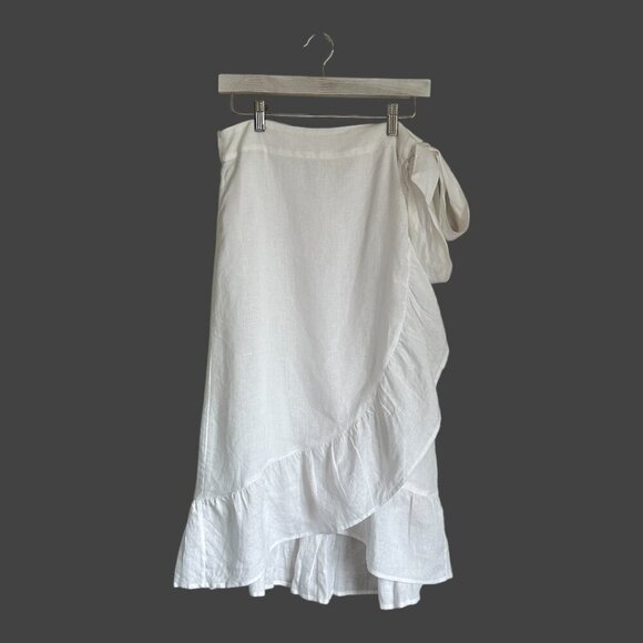 NWT - Voloshin X The Mom Edit Linen White Gigi Wrap Ruffle Skirt - Size M - Picture 2 of 13